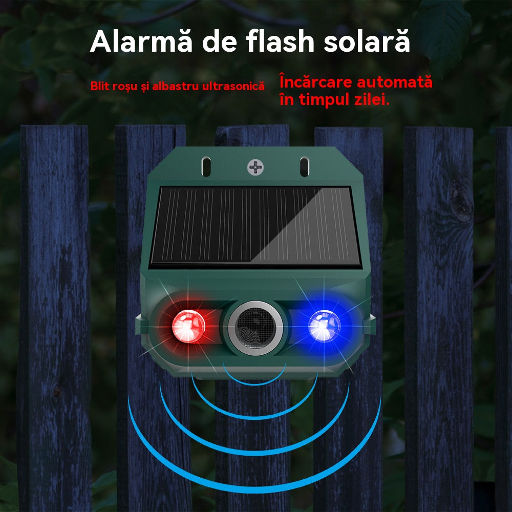 🔥📢 Repelent solar cu ultrasunete pentru animale pentru exterior Repelent pentru păsări cu lumină infraroșu intermitent cu LED roșu și albastru