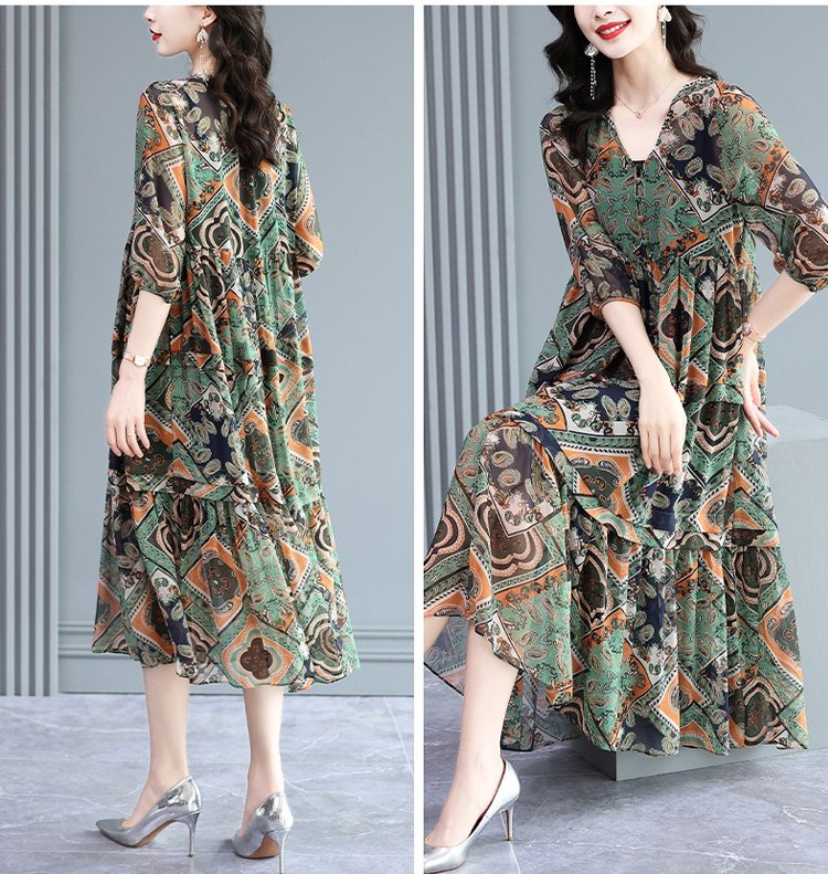 ❤️❤️【M-3XL】Rochie retro florală din mătase de gheață de primăvară 2025
