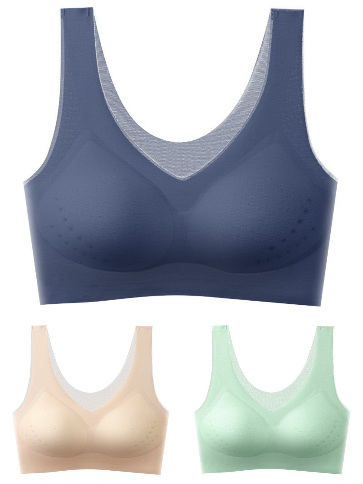 💕【1 set 3 piese】2025 sutien push-up din mătase de gheață fără cusături.