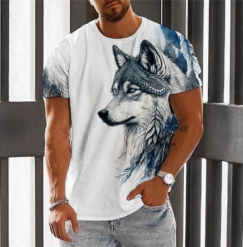 👕【2XS-6XL】Vară nou 2025 Tricou sport casual pentru bărbați Wolf cu imprimare 3D, mânecă scurtă, mărime mare
