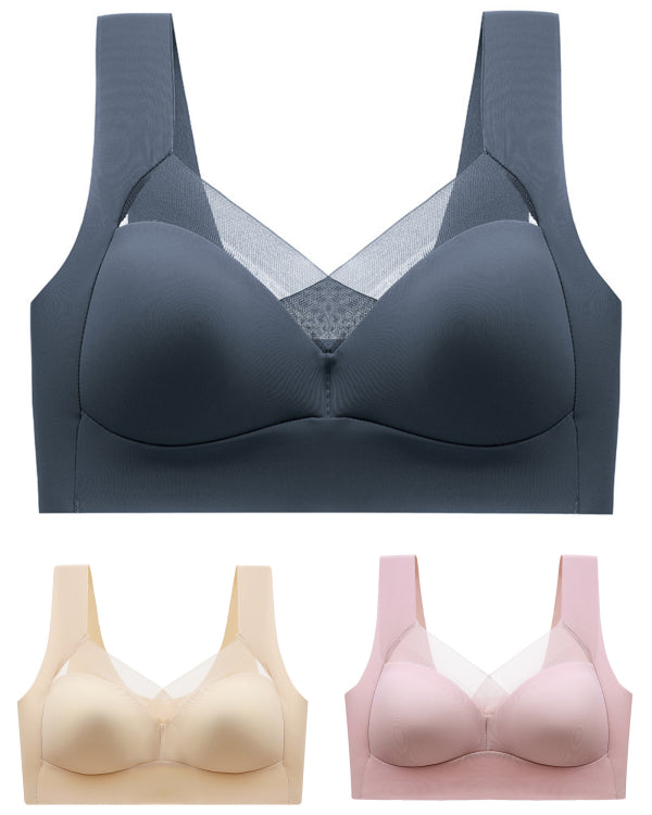 😍🔥 (3 buc)【40-110kg】Sutien de dormit, fără cusături, cu dantelă la spate