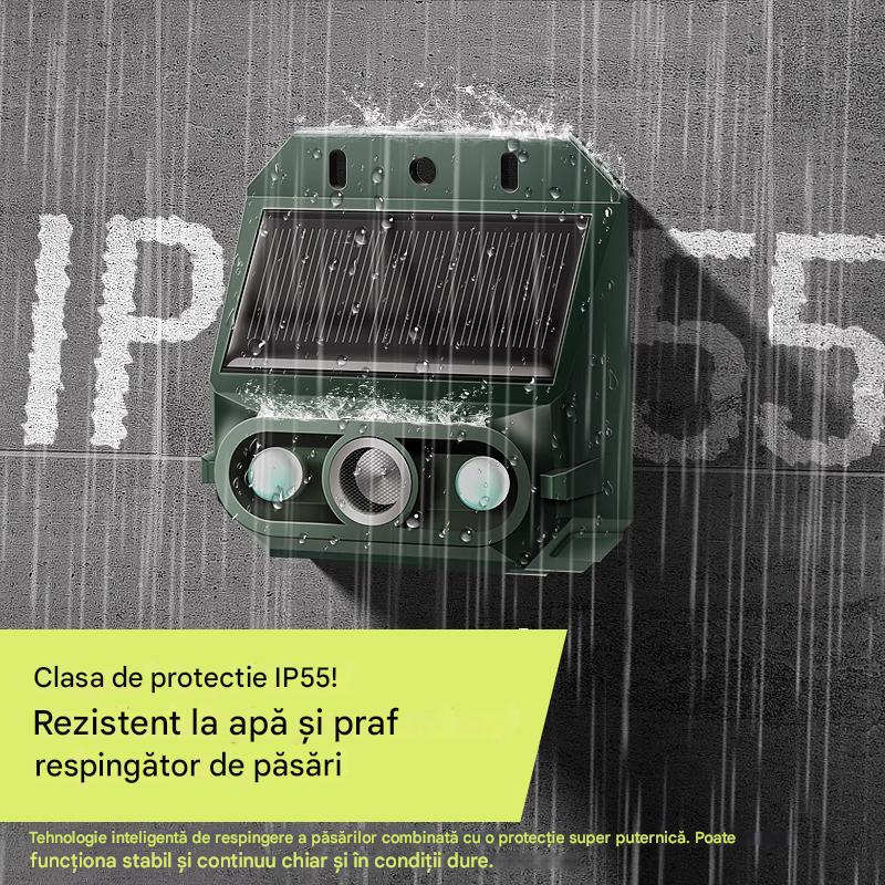 🔥📢 Repelent solar cu ultrasunete pentru animale pentru exterior Repelent pentru păsări cu lumină infraroșu intermitent cu LED roșu și albastru