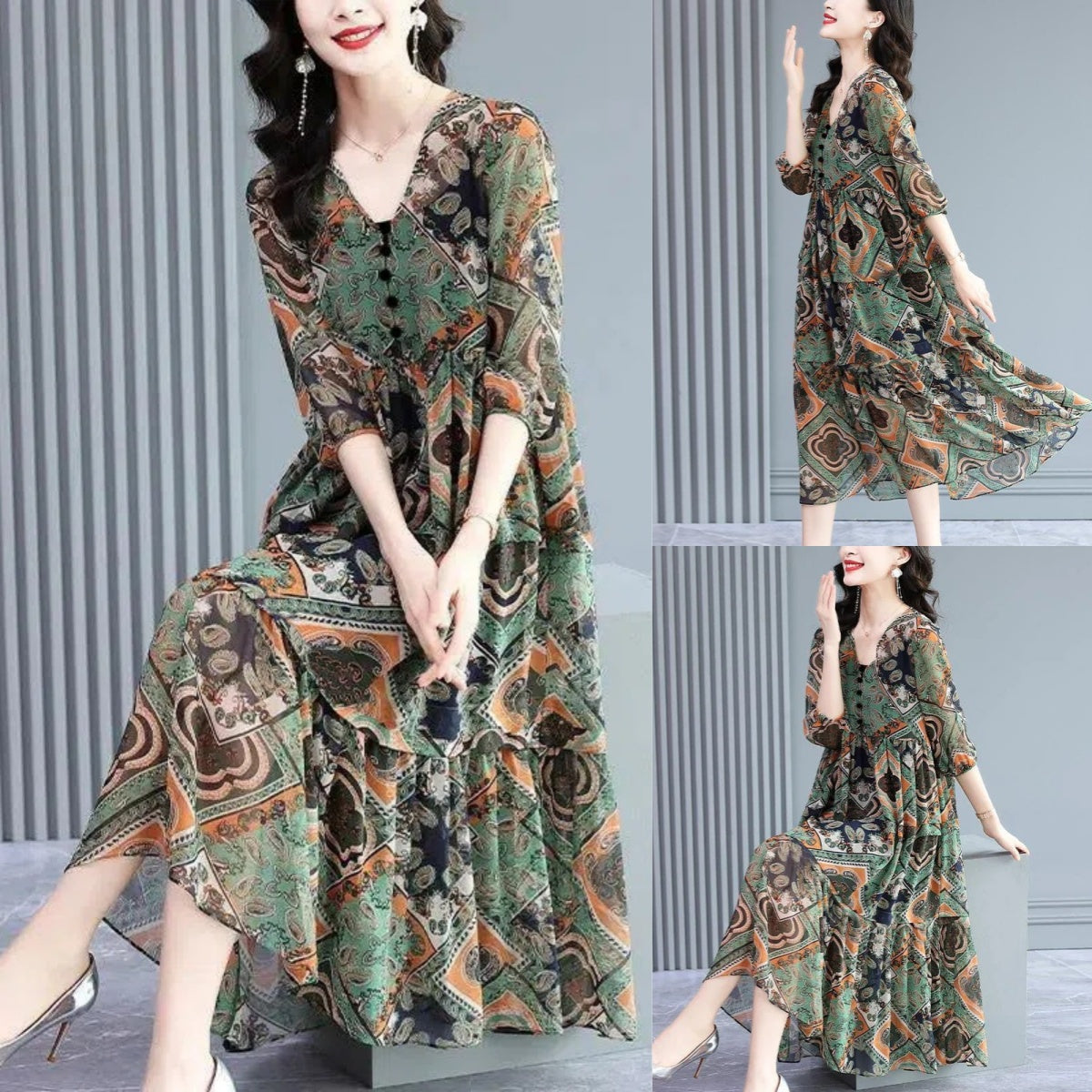 ❤️❤️【M-3XL】Rochie retro florală din mătase de gheață de primăvară 2025