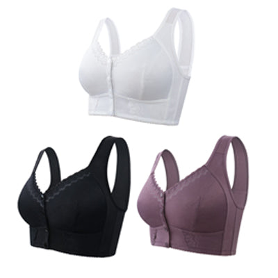 💕🎁(3 kusy)【45kg-155kg】Velká, prodyšná, měkká bavlněná podprsenka s knoflíky vpředu