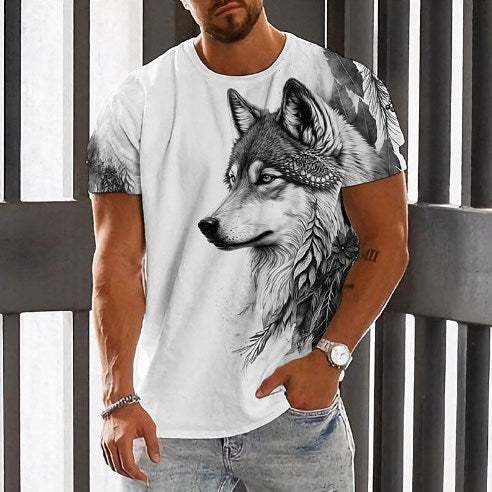 👕【2XS-6XL】Vară nou 2025 Tricou sport casual pentru bărbați Wolf cu imprimare 3D, mânecă scurtă, mărime mare