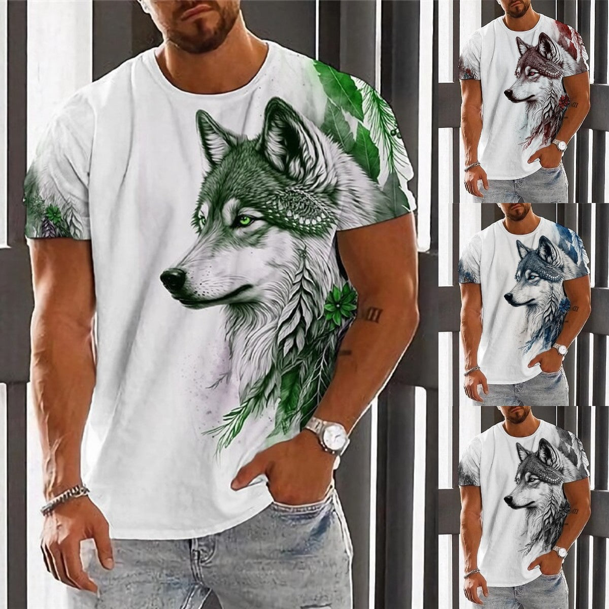 👕【2XS-6XL】Vară nou 2025 Tricou sport casual pentru bărbați Wolf cu imprimare 3D, mânecă scurtă, mărime mare
