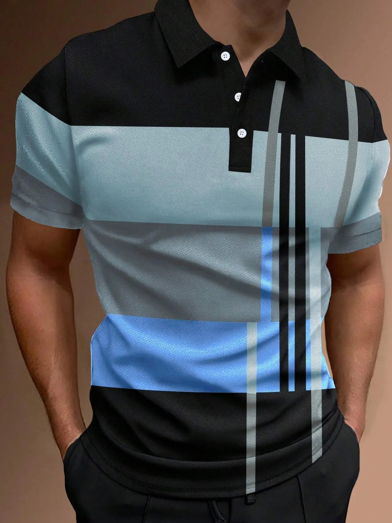 🔥👔【S-6XL】Cămașă POLO pentru bărbați, cu dungi 3D, bloc de culoare, casual, cu imprimeu