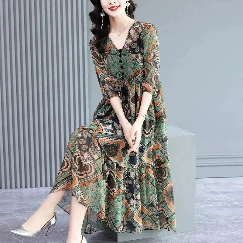 ❤️❤️【M-3XL】Rochie retro florală din mătase de gheață de primăvară 2025