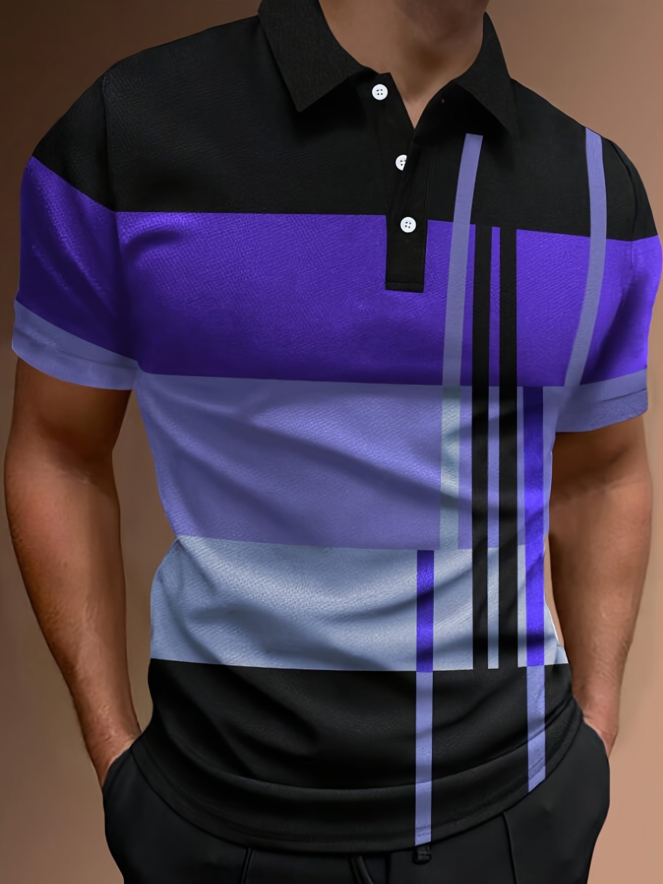 🔥👔【S-6XL】Cămașă POLO pentru bărbați, cu dungi 3D, bloc de culoare, casual, cu imprimeu