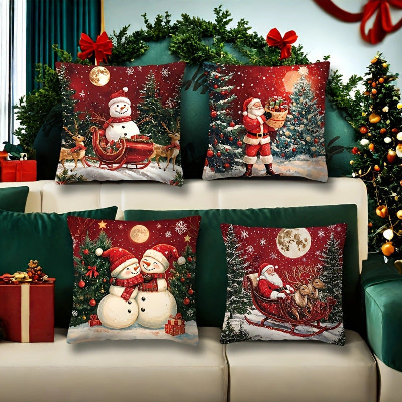 🎅Vánoční výprodej--SLEVA🎄Povlak na polštář s vánoční tématikou 【4-dílná sada】