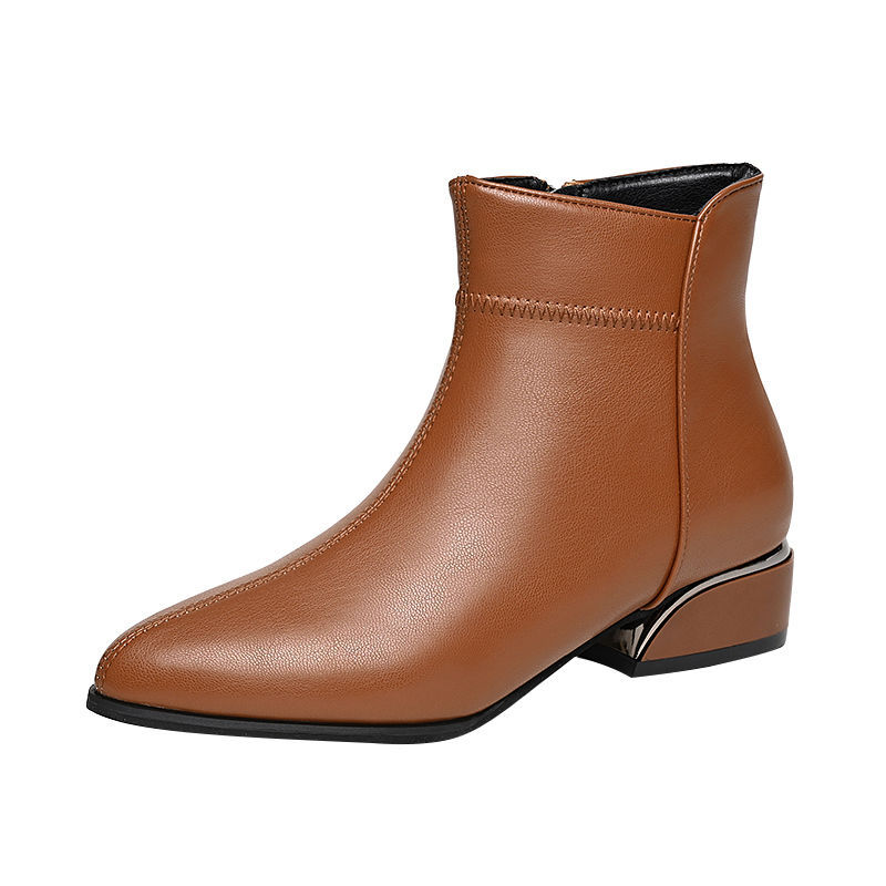 👠✨ Botine noi din piele cu toc mijlociu cu fermoar lateral