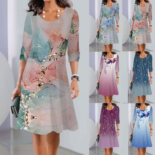 👗【S-3XL】Rochie midi cu mânecă lungă, cu decolteu rotund
