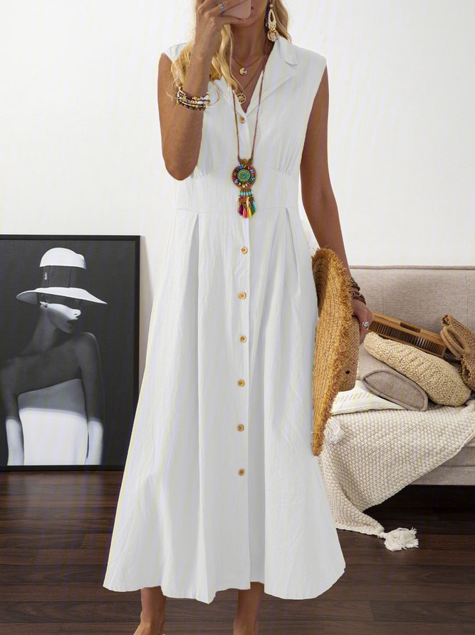 🎀【S–3XL】Rochie de damă de mărime plus mare din bumbac și in, cu guler tip sacou și nasturi