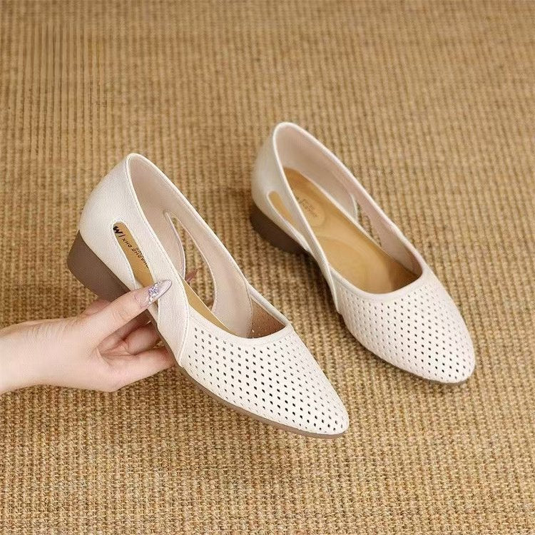 🌷🥿【35-40】Pantofi cu toc jos, din piele de vacă, cu talpă goală, antiderapantă și moale