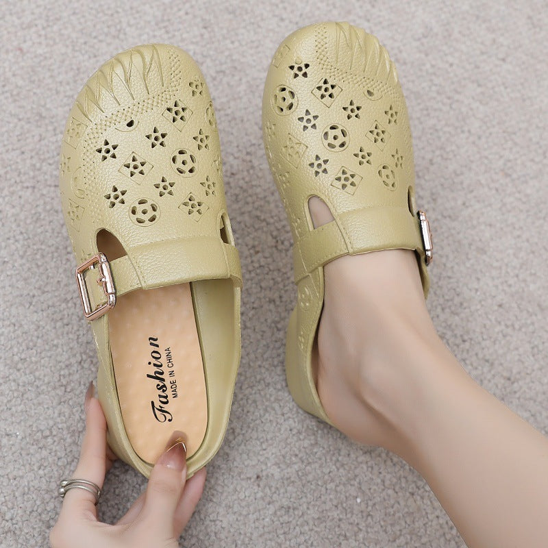 👡【36-40】Papuci de casă cu toc plat și vârf închis, antiderapant, în stil nou