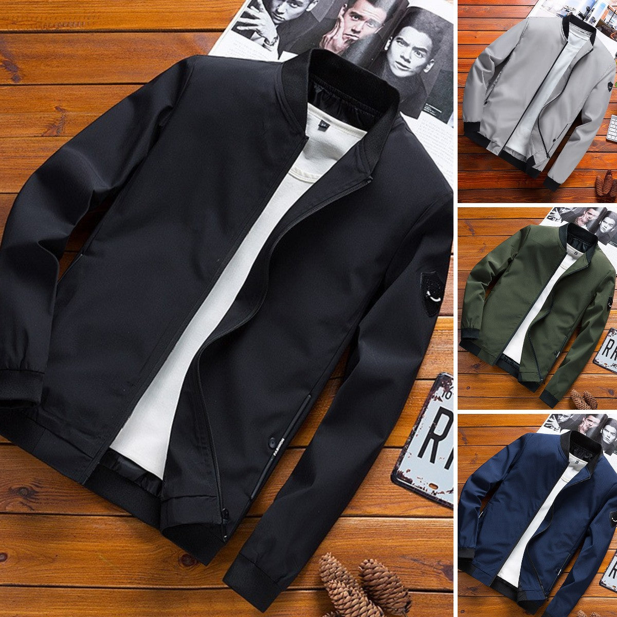 😎 Moška jakna, oprijet kroj, enobarvni plašč, jakna velike velikosti