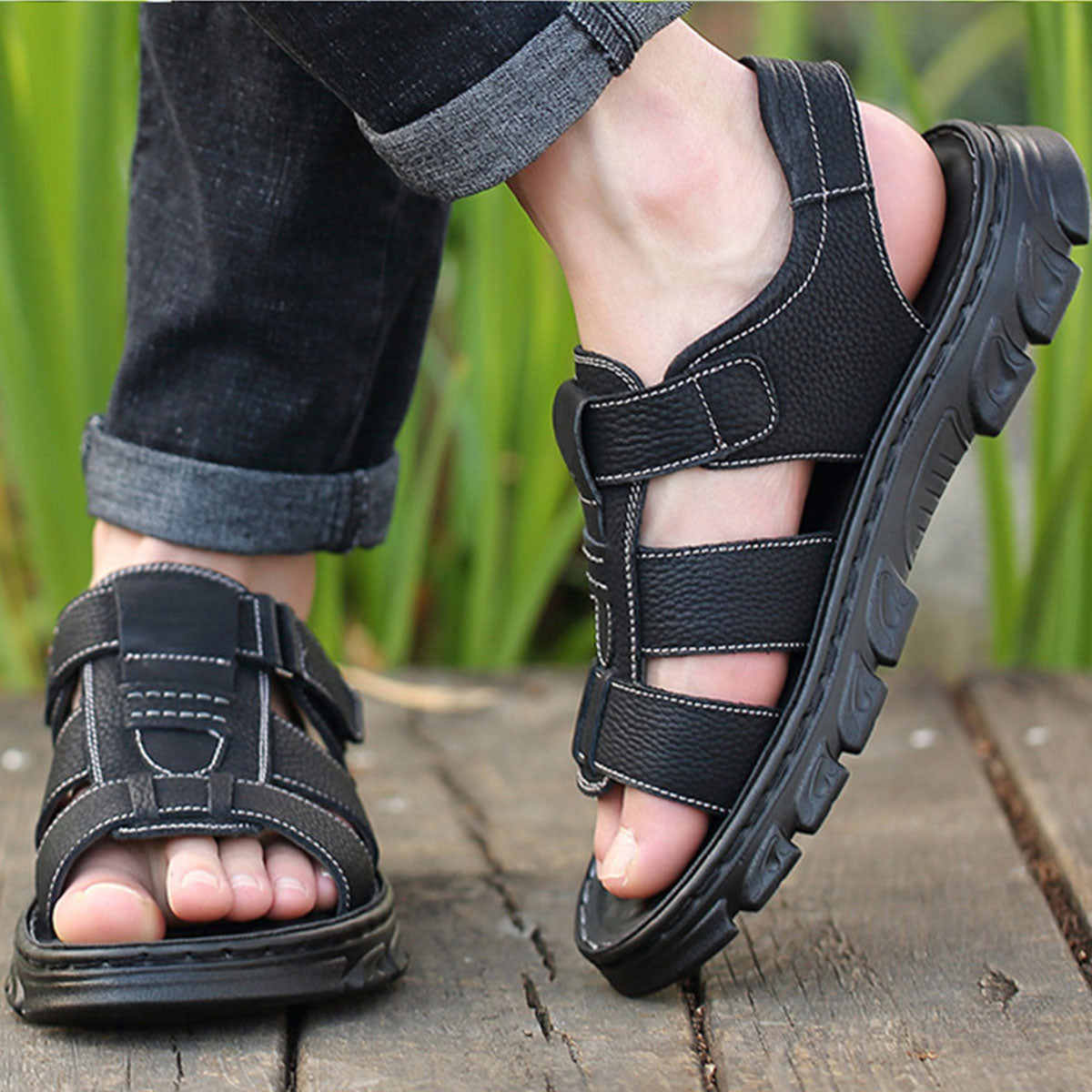 👞😎 Sandale casual din piele pentru bărbați.
