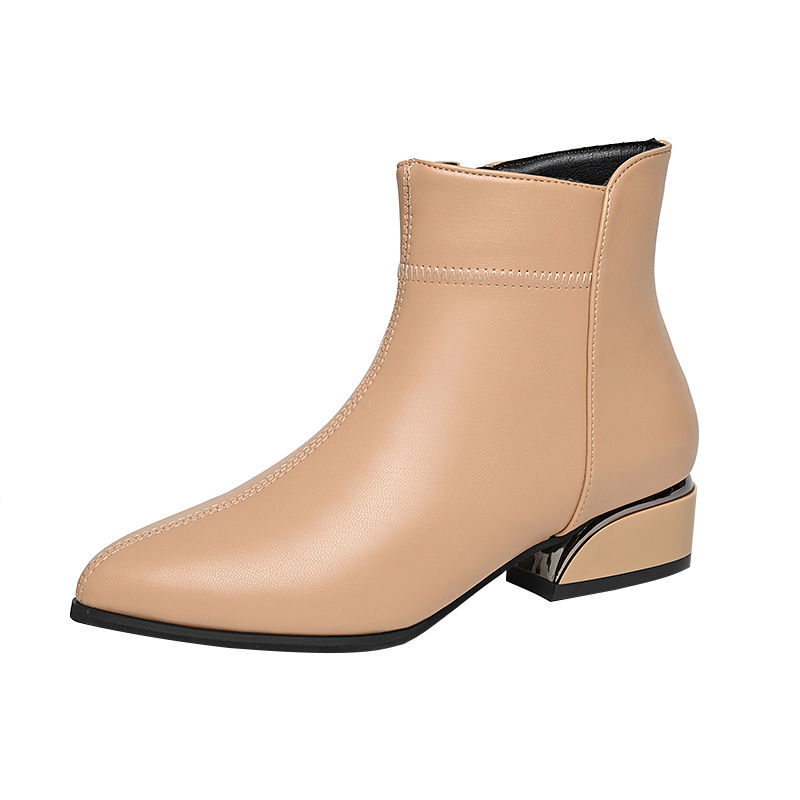 👠✨ Botine noi din piele cu toc mijlociu cu fermoar lateral