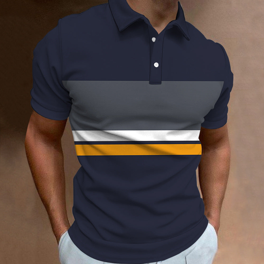🔥【S-6XL】👔Tricou POLO pentru bărbați cu dungi noi de vară, imprimat 3D