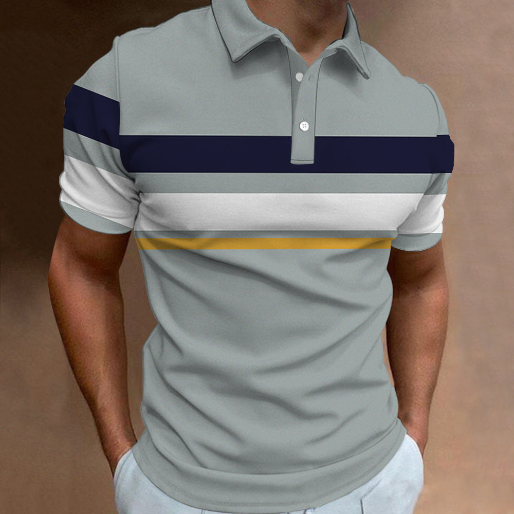 🔥【S-6XL】👔Tricou POLO pentru bărbați cu dungi noi de vară, imprimat 3D