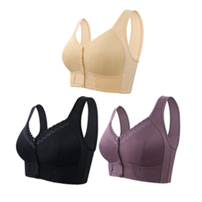 💕🎁(3 kusy)【45kg-155kg】Velká, prodyšná, měkká bavlněná podprsenka s knoflíky vpředu