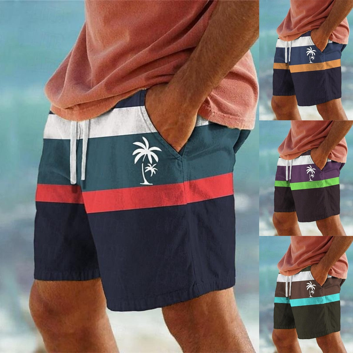 💥【Ofertă】Pantaloni de baie bărbați stilati cu imprimeu multicolor.