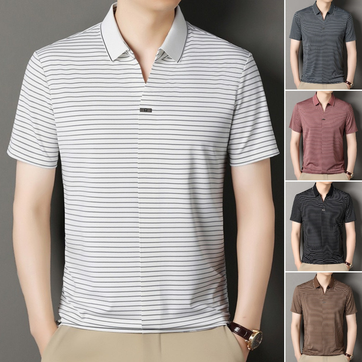 👔【M-4XL】Tricou polo cu mânecă scurtă, cu dungi, pentru bărbați, de vară nouă【50-100 kg】