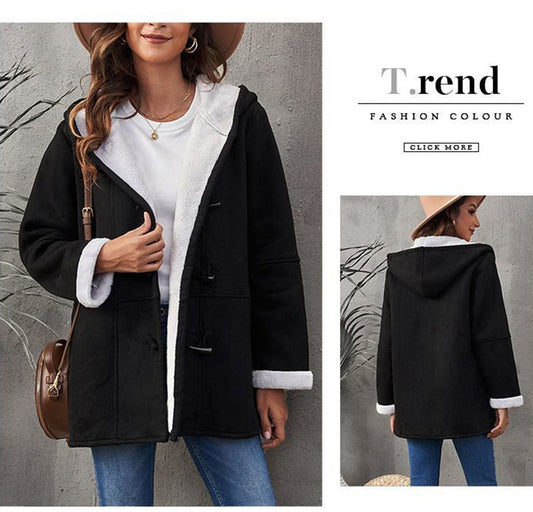 🥼[S-5XL] Divatos és meleg egyben, női kapucnis kabát, velúr és gyapjú anyagból