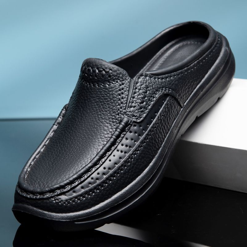 ✨👞【39-45】Papuci de casă din piele pentru bărbați, casual, de vară 2025, simpli și confortabili