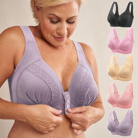 🌷🩰【3 bucăți】Sutien din bumbac, respirabil și confortabil, cu nasturi în față