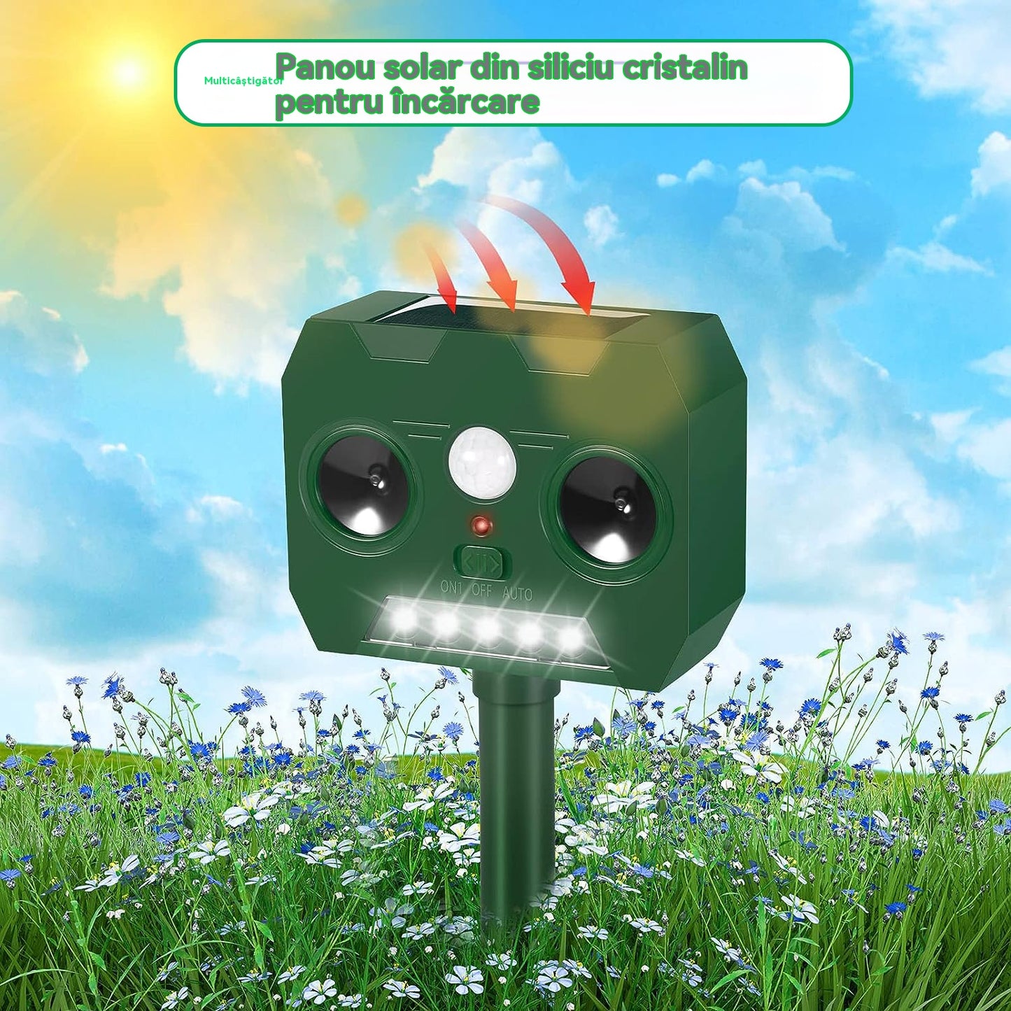 📢🐦 Solárny odpudzovač zvierat, infračervený senzor, výkonný odpudzovač vtákov, ultrazvukový odpudzovač bleskov 