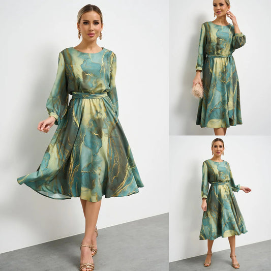 👗【Zână de primăvară】 rochie verde elegantă cu mânecă lungă și fustă🌸