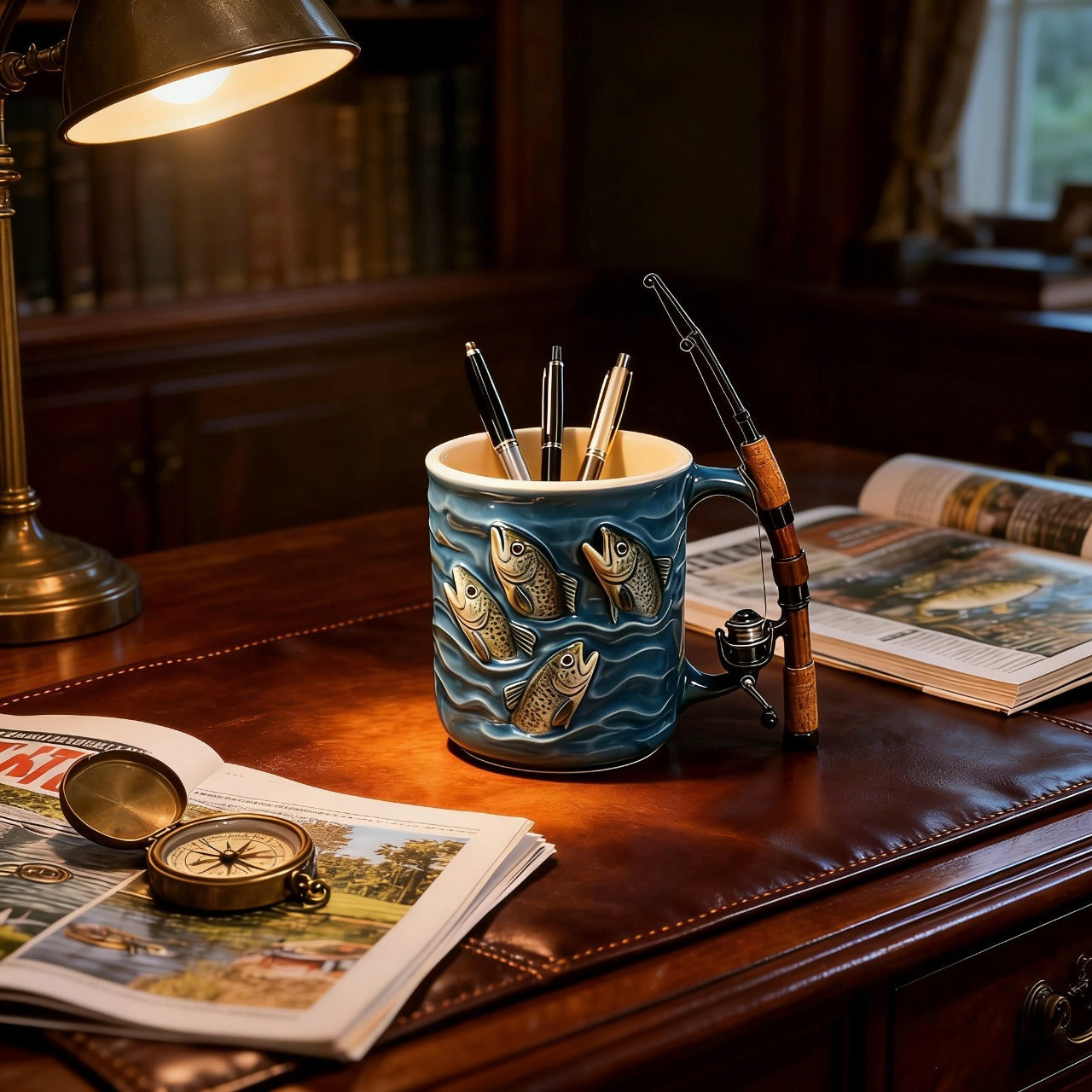 🎣☕Új horgászbögre Egy kreatív, gyantából készült bögre, kifejezetten a horgászat szerelmeseinek tervezve.