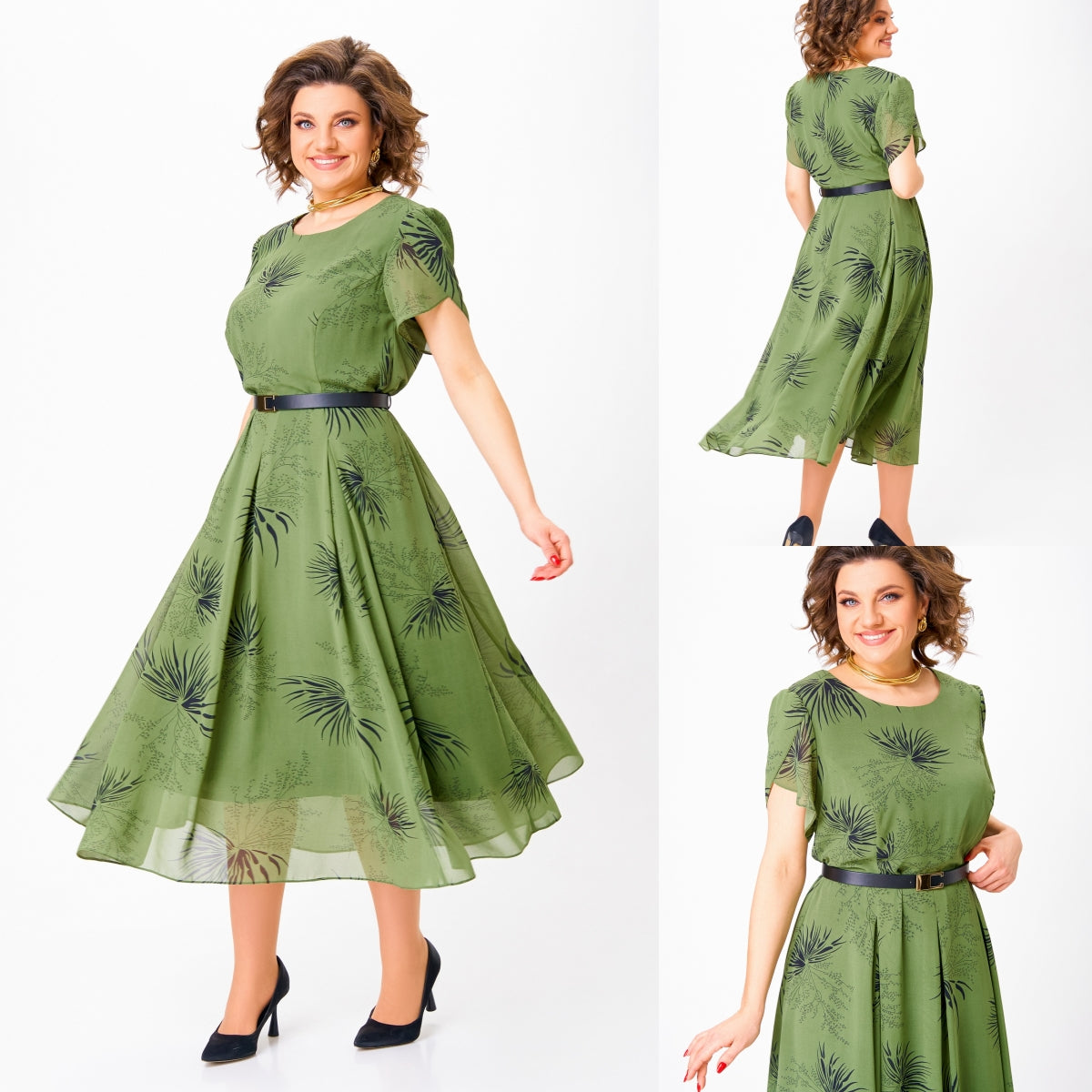 ❣👗 [S-5XL] Primăvara și vara noi rochii la modă din sifon de culoare verde.