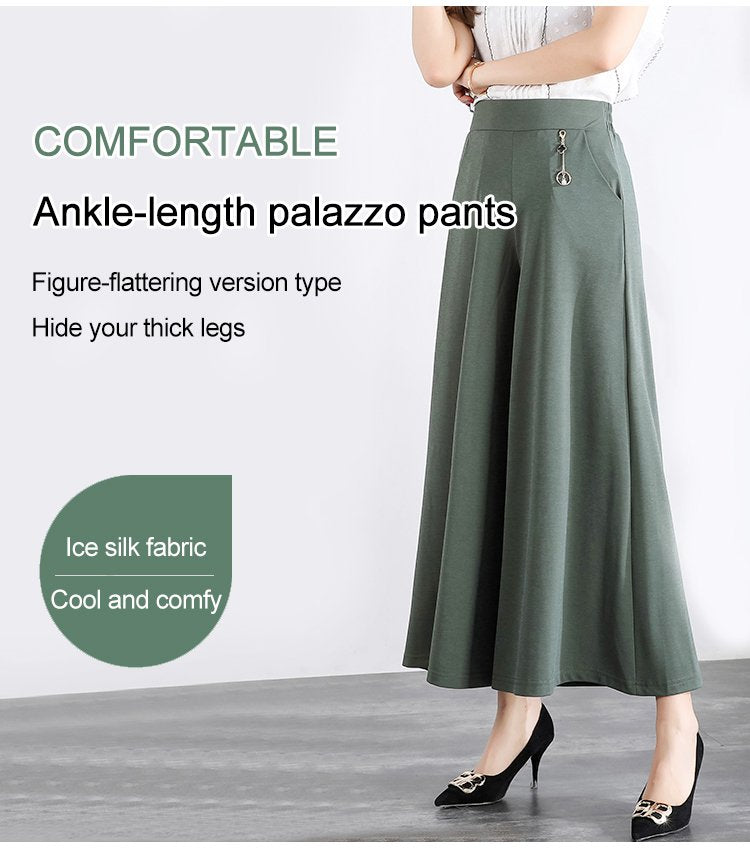 ❤️【M-5XL】2025 Pantaloni noi de dama de vară picioare late mătase de gheață până la glezne