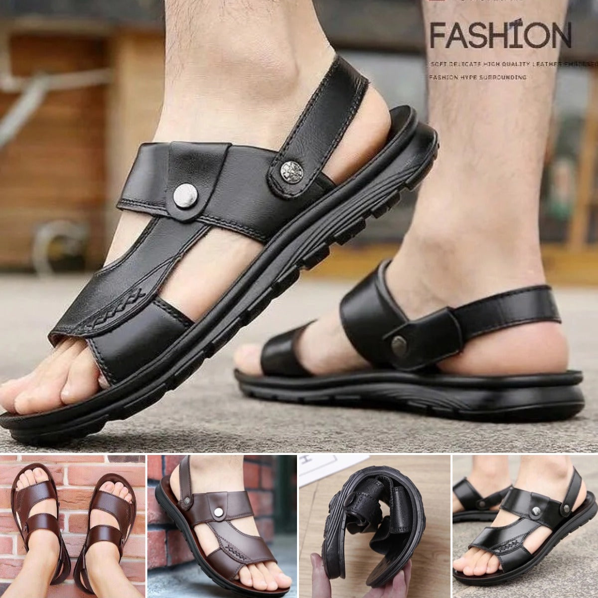 👞【39-47】Sandale noi de vară pentru bărbați, din piele, respirabile și antiderapante.