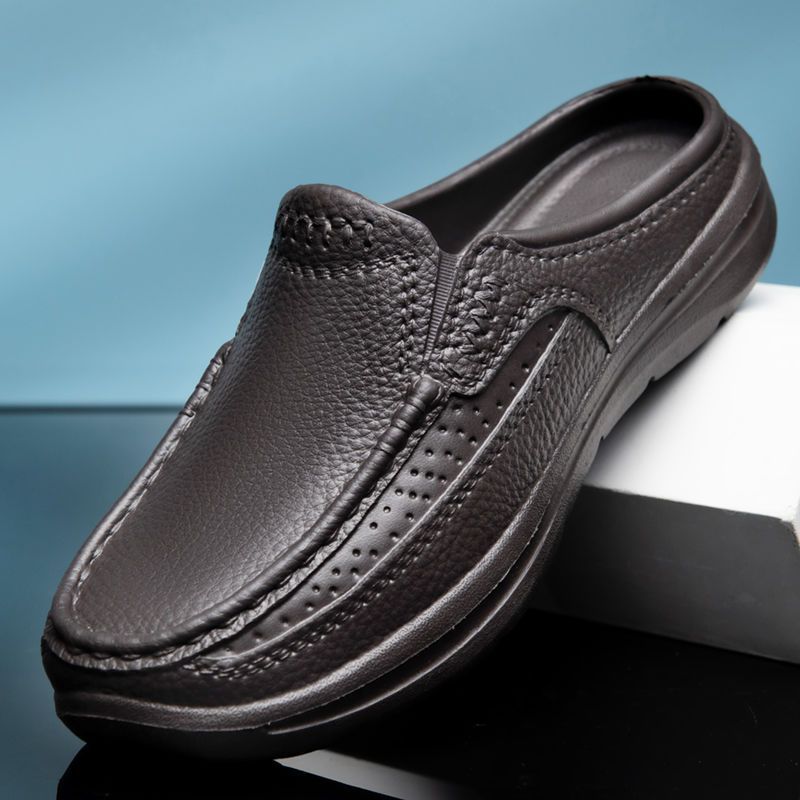 ✨👞【39-45】Papuci de casă din piele pentru bărbați, casual, de vară 2025, simpli și confortabili