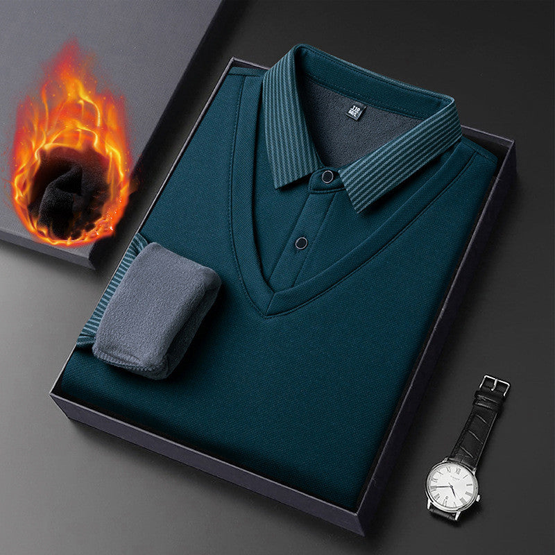 🔥👔【M-4XL】Pánské tričko s dlouhým rukávem polo, zateplené a zesílené, business casual