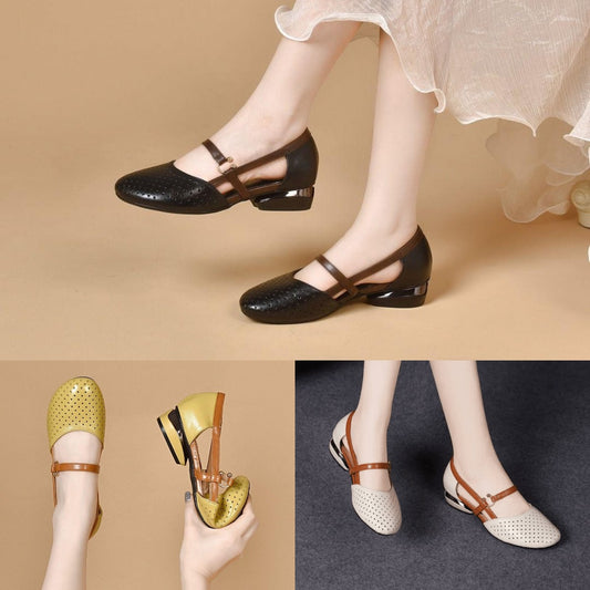 🌴【35-42】Primăvara 2025, Sandale de damă, elegante, din piele naturală, cu toc mic, talpă moale