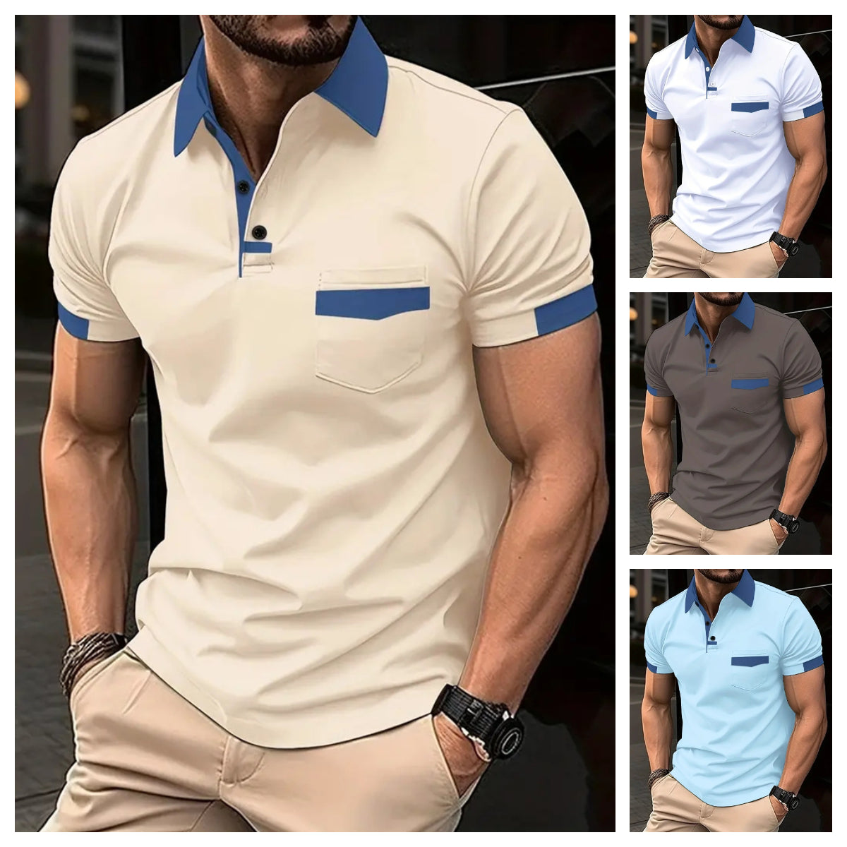 💁‍♂️✨ Tricou polo de buzunar color-bloc pentru bărbați tricou polo sport