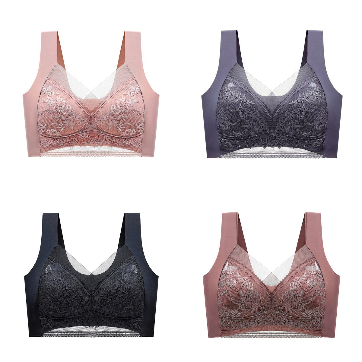 🔥【4 bucati】【40-110 KG】 Sutien confortabil, fără cusături, din dantelă