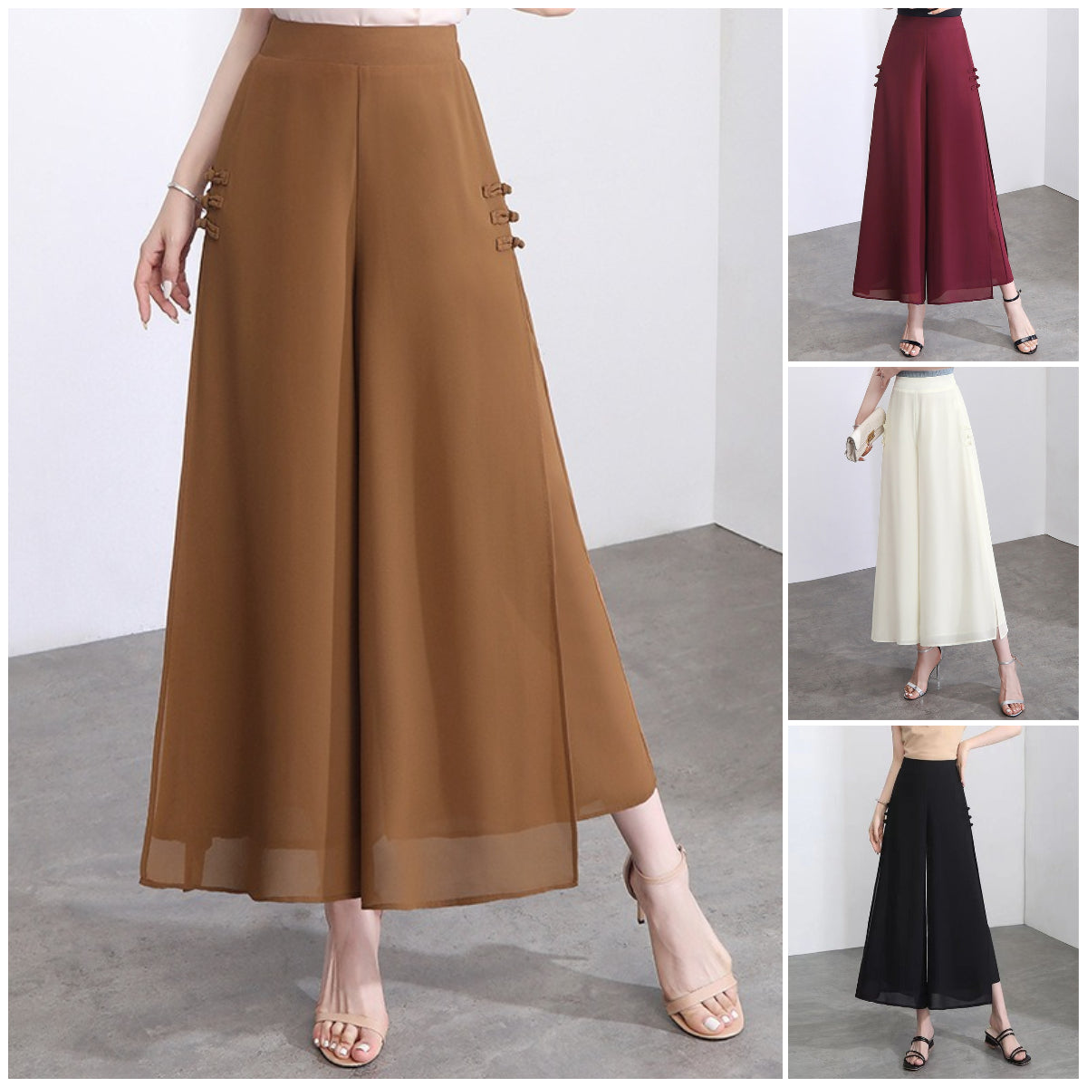 🔥【XL-5XL】【Stil nou de vară 2025】 Pantaloni largi, din șifon, în nouă puncte, pentru femei