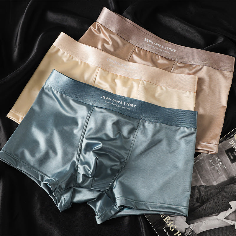 💦🔥【3 bucată】Lenjerie intimă nouă pentru bărbați, satin mătase glacială vară respirabil boxeri.