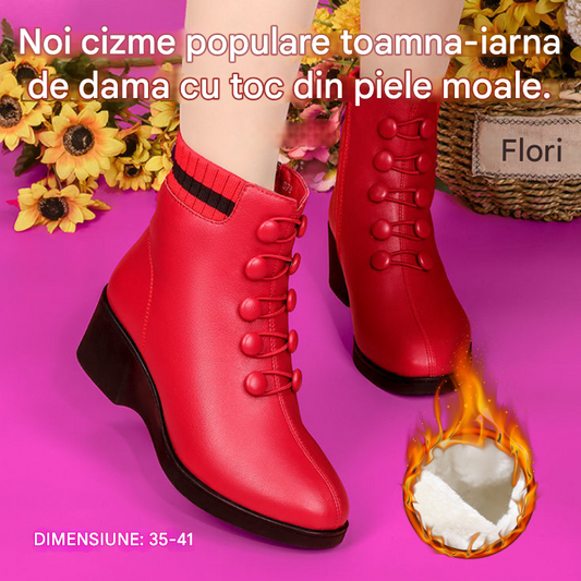 👢【35-41】2024 Toamnă și Iarnă Cizme populare din piele moale cu toc înclinat pentru femei