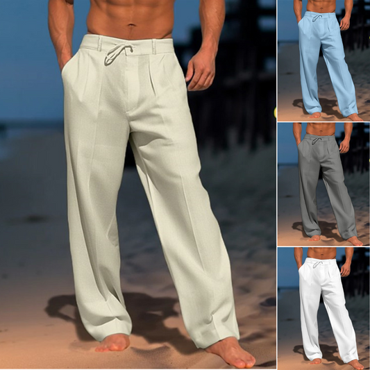 👖【Reduceri de vară】【S–3XL】😍 Pantaloni casual bărbătești din in, în mărimi mari, confortabili și respirabili.
