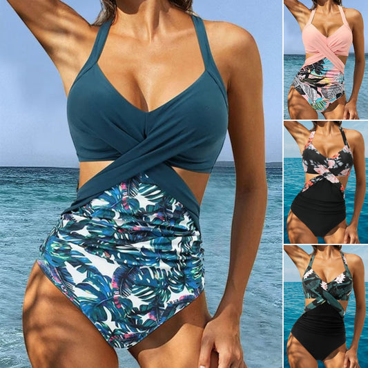 【S–2XL】👙 Costum de baie întreg de vară pentru femei, mărimi mari, cu model floral și material elastic