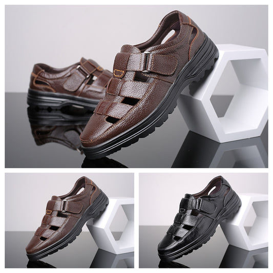 😎【38-48】2025 Vară Sandale Bărbați Piele de vacă Respirabil Hollow Anti-alunecare Casual