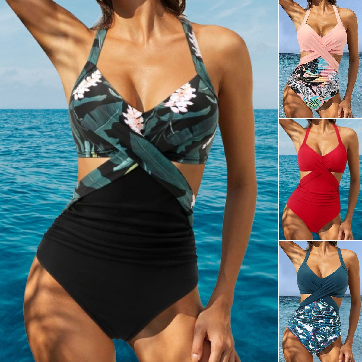 【S–2XL】👙 Costum de baie întreg de vară pentru femei, mărimi mari, cu model floral și material elastic
