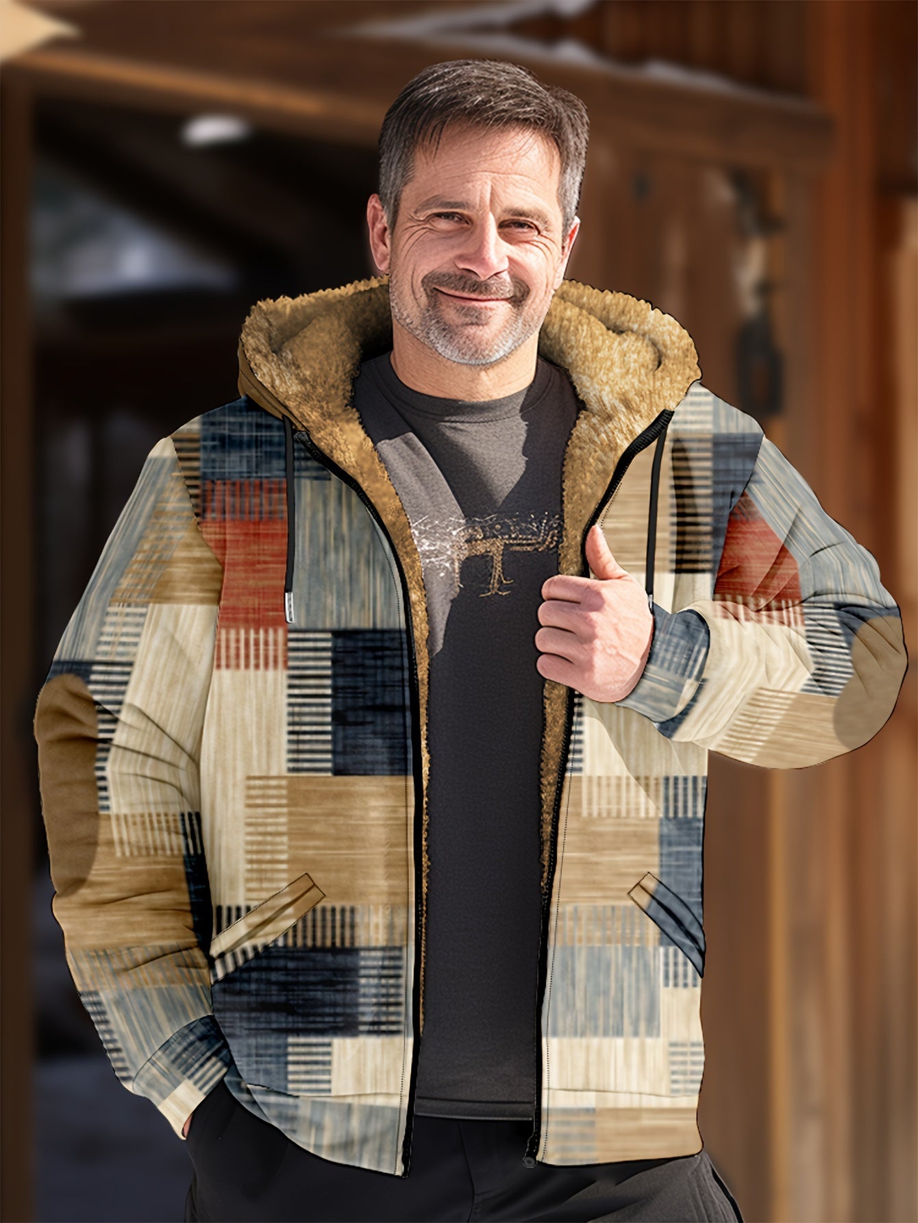 ✨👔【S-4XL】Podzimní a zimní ležérní pánský kabát s tlustým sametem a teplou kapucí z jehněčí vlny