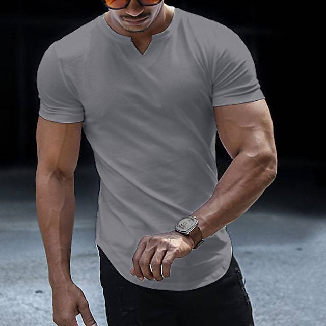 😎Ofertă specială de vară🔥Tricou bărbătesc din bumbac, cu decolteu în V, culoare uni ✅Respirabil și confortabil ✅Disponibil în mai multe culori